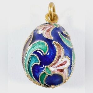Vintage Soviet 925 Sterling Silver Enamel Floral Cloisonné Egg Pendant Charm
